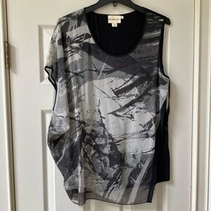Pure DKNY Black & Gray Top. Sheer Overlay with cotton underlay.